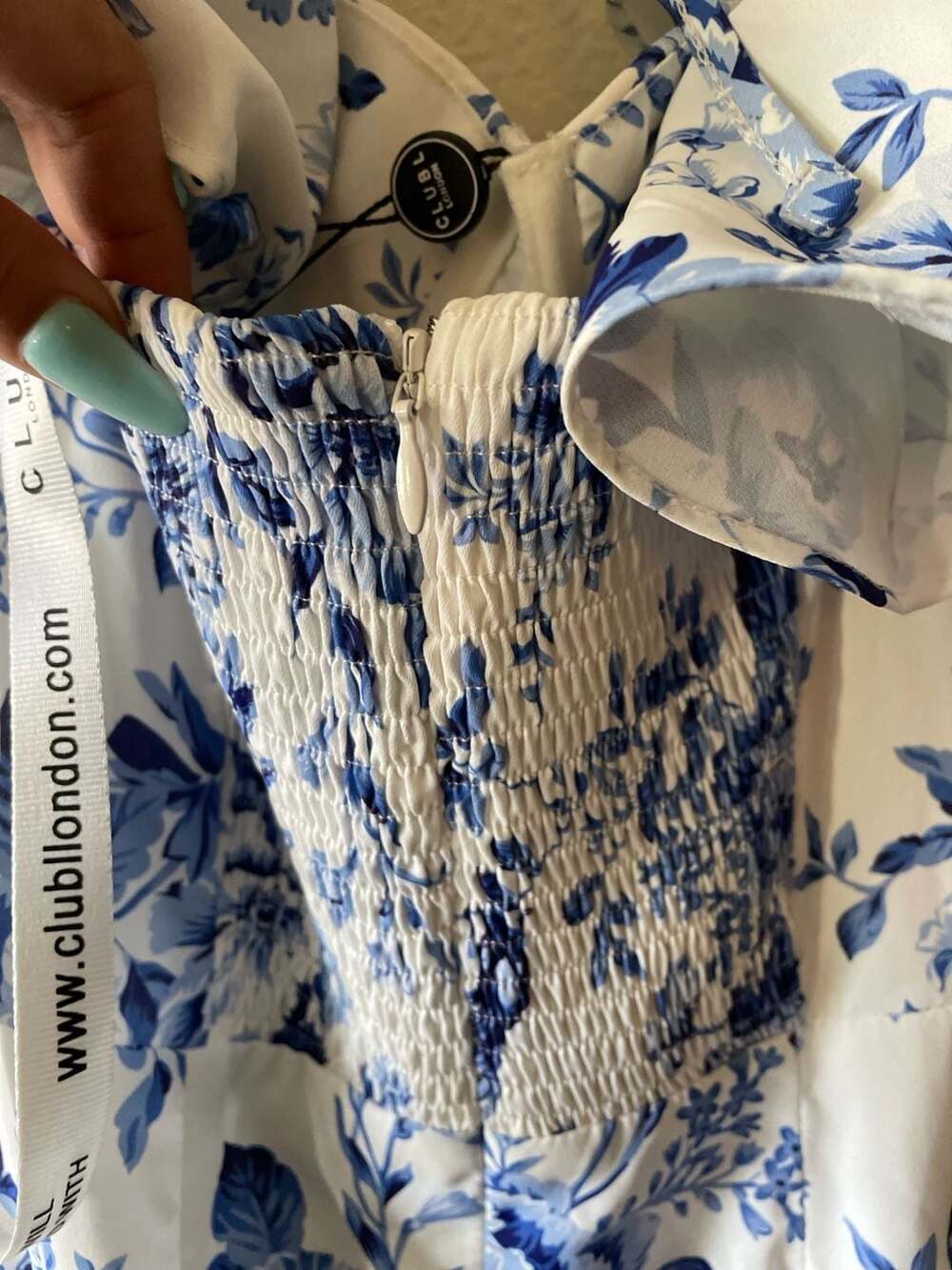 Club L London Blue Floral Ruched Maxi Dress UK Size 8 - Picture 8 of 13